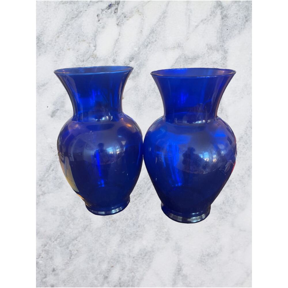 Vintage Cobalt Blue Glass Vases - 10.5" & 11" Set